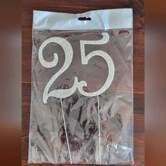 Silver Rhinestone Number 25 Cake Topper - Picture 5 of 6